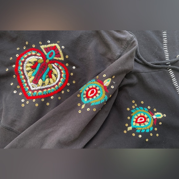 Vintage Y2K SET ‘Twisted Heart’ ♥️ Embroidered Hoodie & Flare Lounge Pants, Med - Picture 3 of 12